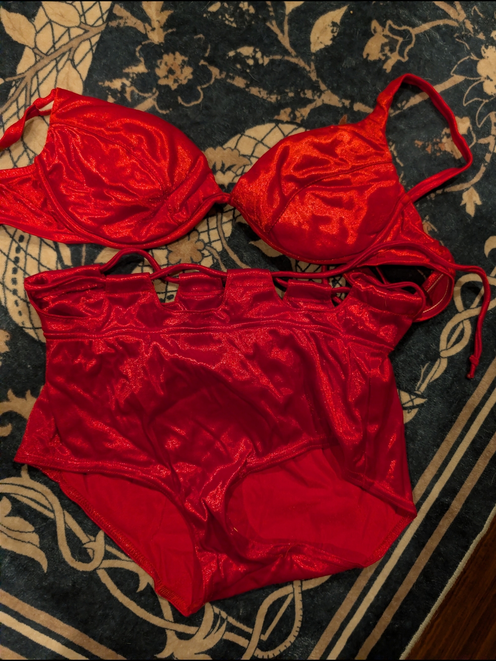 Red Satin & High-Waist Bikini Vtg Mossimo